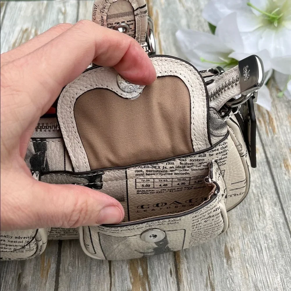 Coach Ashton Pebbled Leather Shoulder Bag With Newspaper Print Purse